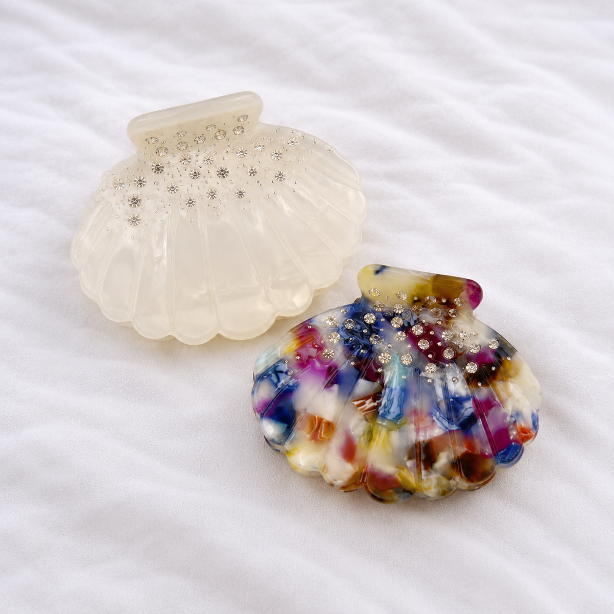 Muschel Haarklammer Weiß mit Strass 🐚