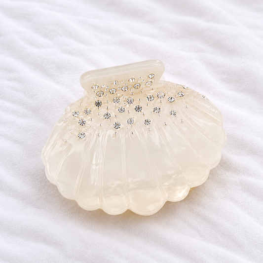 Muschel Haarklammer Weiß mit Strass 🐚