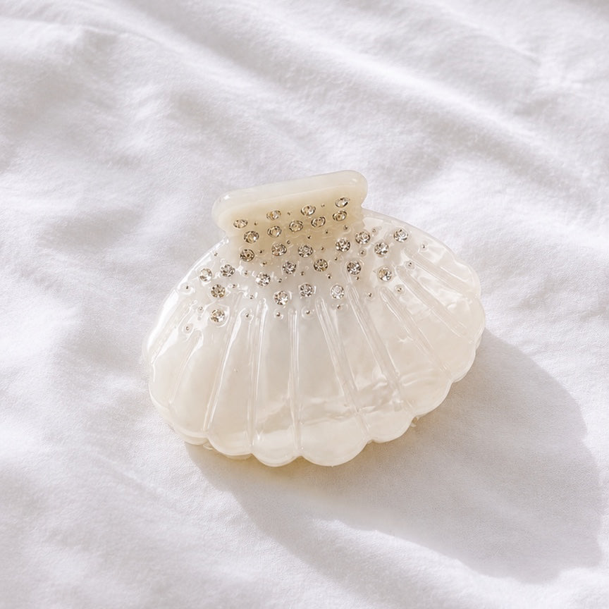 Muschel Haarklammer Weiß mit Strass 🐚